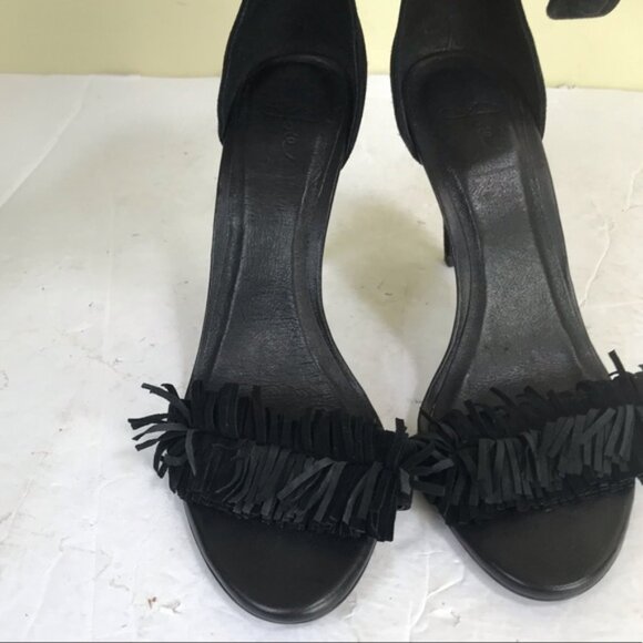 Joie Pippi Ankle Strappy Fringe Buckle Suede Heels Sandals Shoes Open Toe Goth 8 - Picture 4 of 15